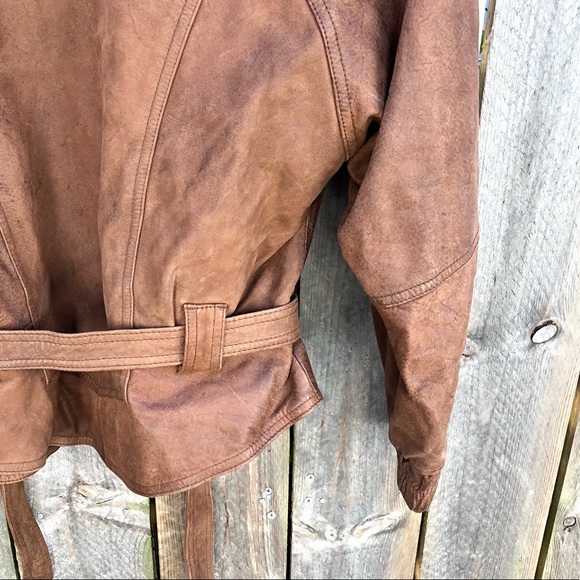 Adventure Bound | Vintage 80s Brown Leather Raglan Waist Length Jacket Sz L - Picture 8 of 11